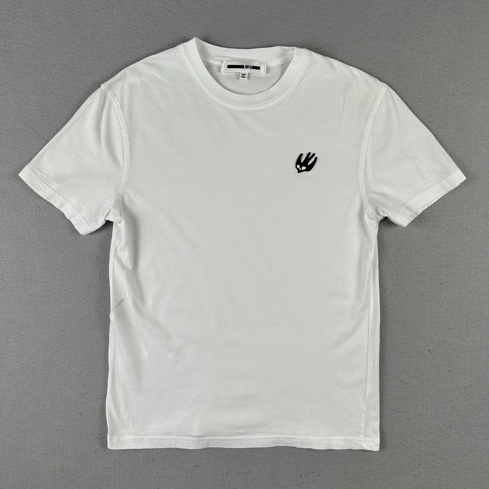 McQ Alexander McQueen T-Shirt Mens Small White Embroidered Swallow Logo